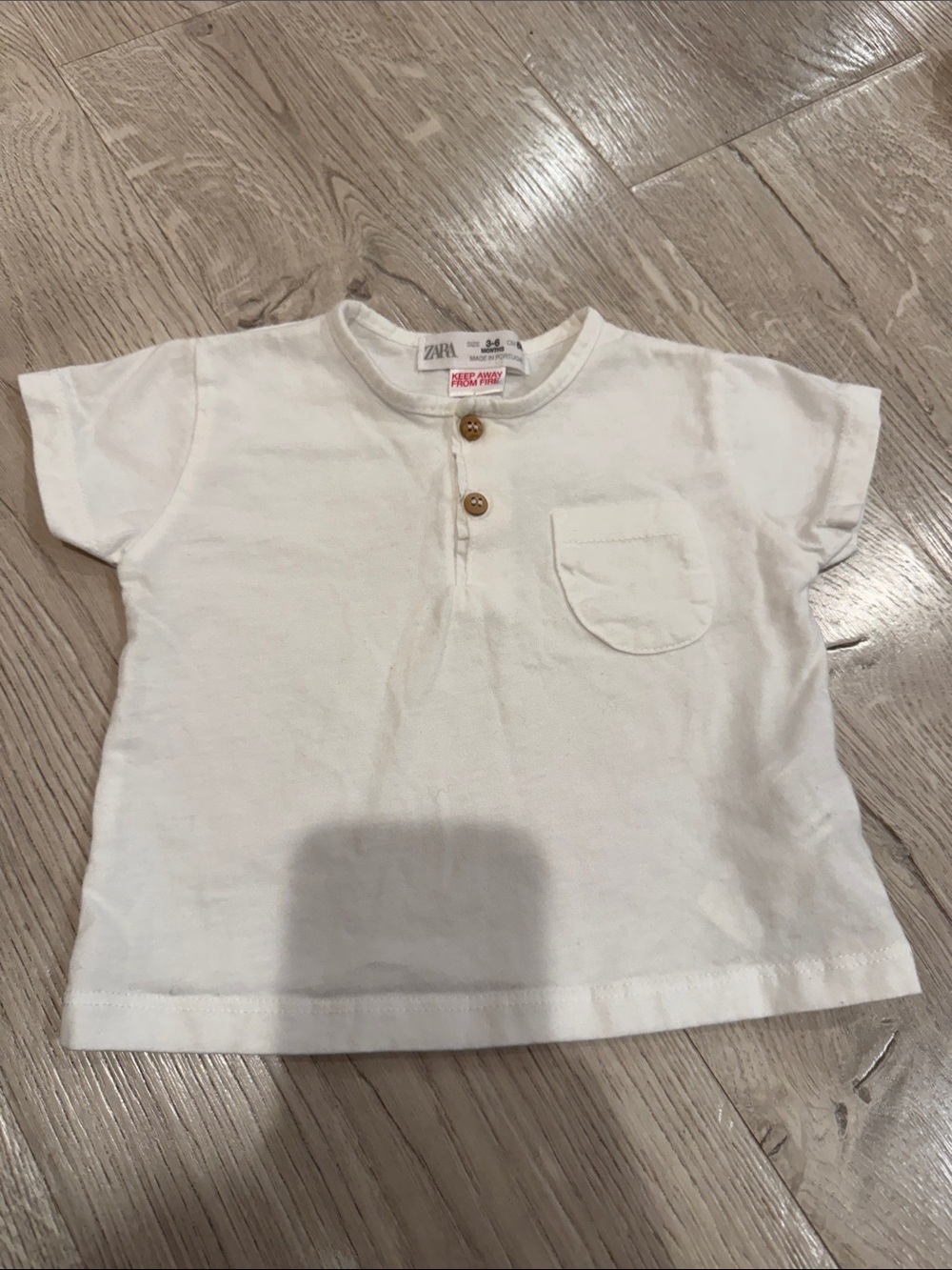 NWOT Baby Zara White Short Sleeve Henley Tee with Pocket